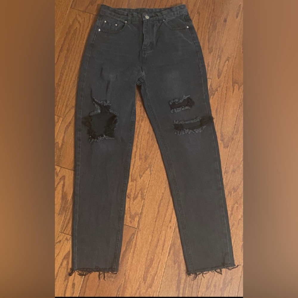 SHEIN Black high rise rugged jeans- Size Medium -Tall with bag